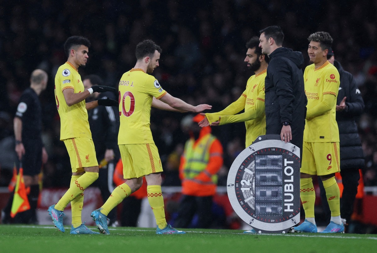 FILE PHOTO: Mohamed Salah comes on as a substitute to replace Diogo Jota Action Images via Reuters/Paul Childs 