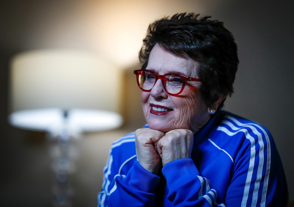 FILE PHOTO: Billy Jean King is seen during an interview behind the scenes of Fed Cup Finals 2020 official draw in Budapest, Hungary February 11, 2020. ITF Tennis/via REUTERS