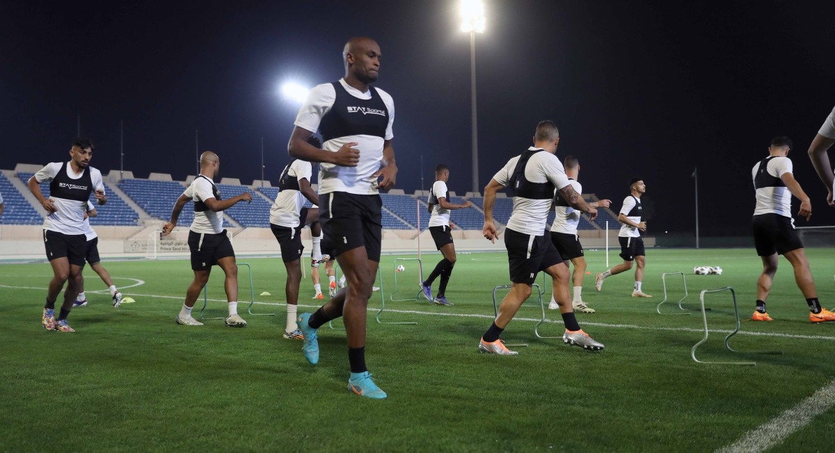 Al Sadd players during a training session in Dammam, yesterday.