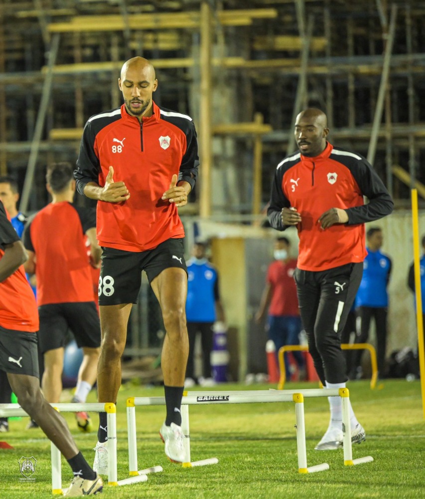 Al Rayyan players during a training session, yesterday.