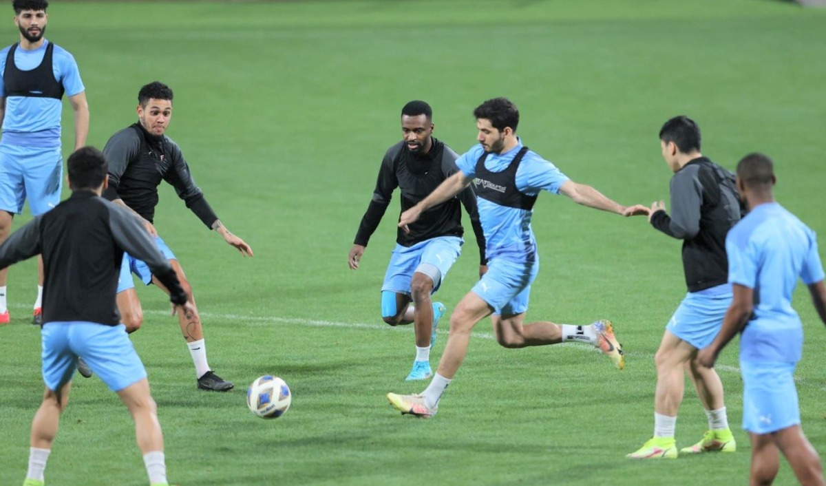 Al Duhail players in action during a training session ahead of match against Sepahan FC.  