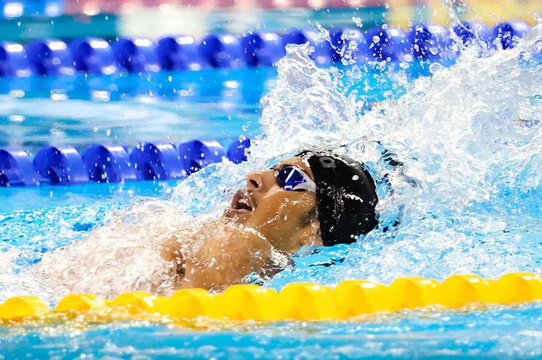 Qatar’s Yousef Hassan in action during the  men's 200m backstroke final, yesterday.