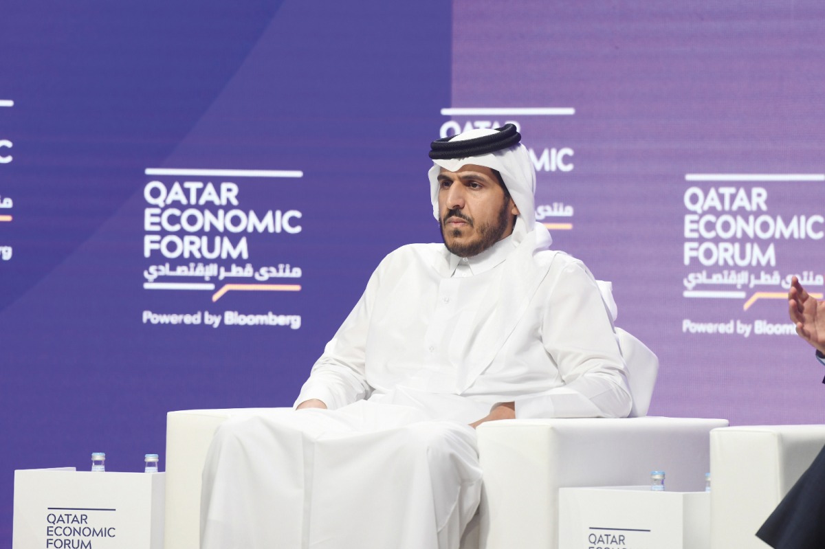 Minister of Commerce and Industry H E Sheikh Mohammed bin Hamad bin Qassim Al Thani during panel discussion, yesterday.