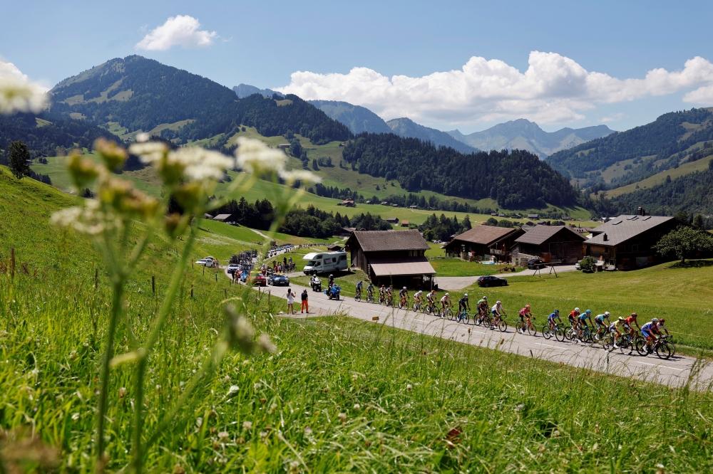 General view of the peloton in action during stage 9 of Tour de France. (REUTERS/Christian Hartmann)