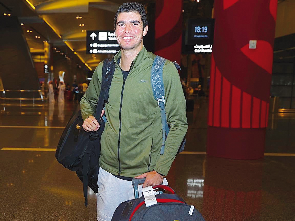 Peru's Diego Elias arrives at the Hamad International Airport, yesterday, ahead of the QTerminals Qatar Classic.