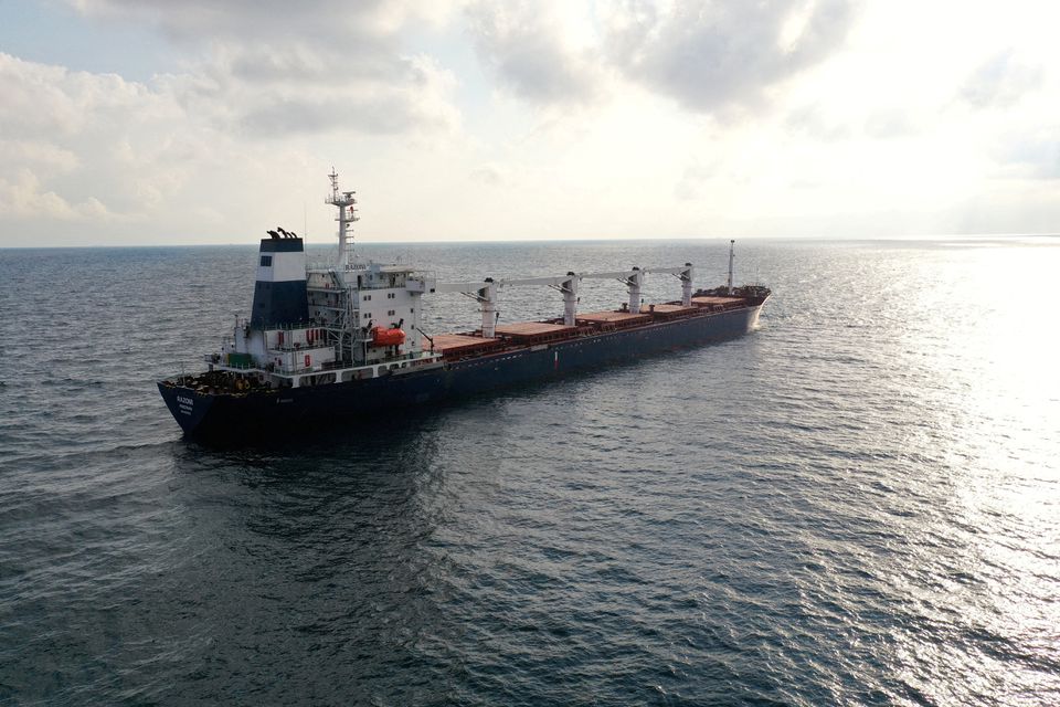 The Sierra Leone-flagged cargo ship Razoni, carrying Ukrainian grain, is seen in the Black Sea off Kilyos, near Istanbul, Turkey, on August 3, 2022. File Photo / Reuters