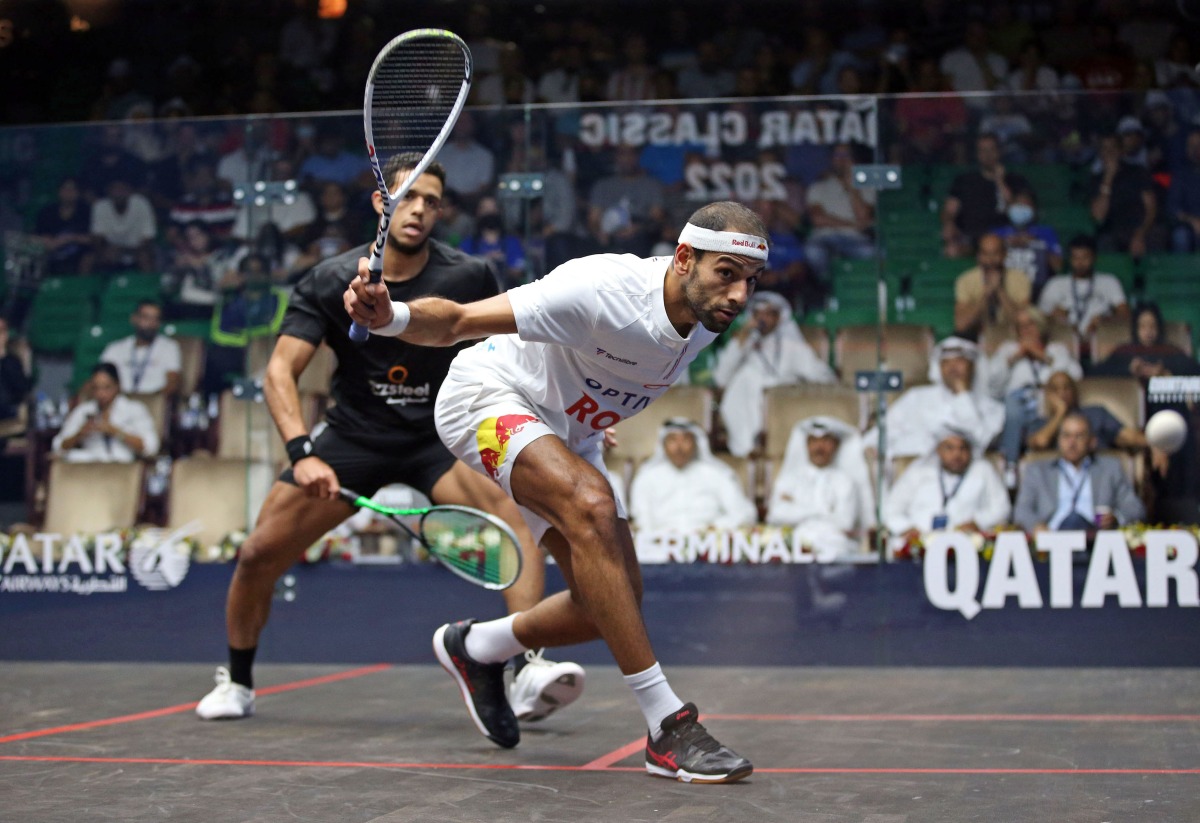 Mohamed ElShorbagy in action against Mostafa Asal during yesterday's semi-final. 