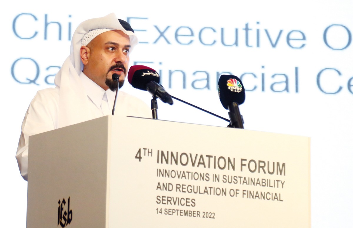 Yousuf Mohamed Al Jaida, Chief Executive Officer at Qatar Financial Centre (QFC) addressing the 4th IFSB Innovation Forum, yesterday.