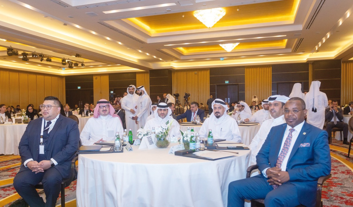 Governor of Qatar Central Bank H E Sheikh Bandar bin Mohammed bin Saoud Al Thani (fourth right), Secretary-General of IFSB Dr. Bello Lawal Danbatta (first right) with other officals during the 4th IFSB Innovation Forum yesterday.