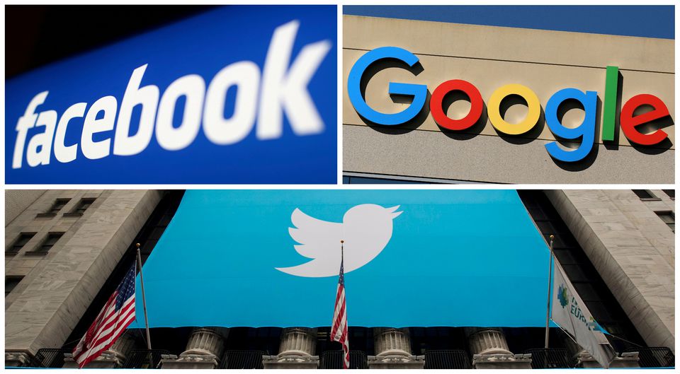 Facebook, Google and Twitter logos are seen in this combination photo from Reuters files. REUTERS/File Photo