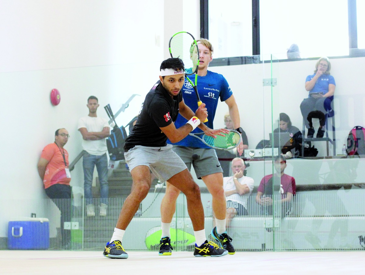 Qatar’s Abdulla Mohamed Al Tamimi in action against Switzerland’s Dimitri Steinmann. PIC: PSA