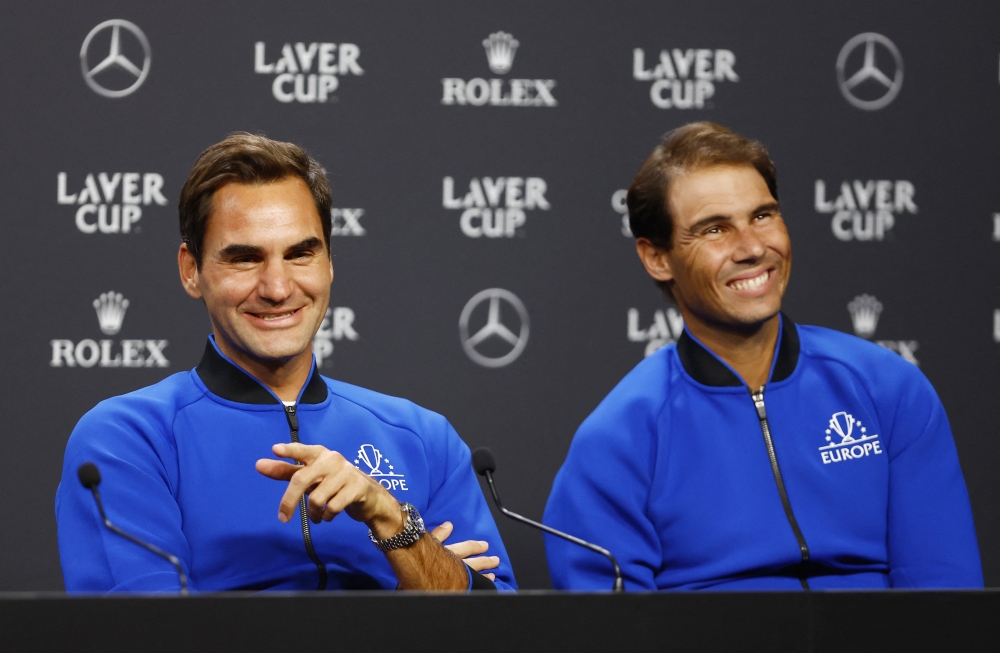 September 22, 2022 Team Europe's Roger Federer and Rafael Nadal during a press conference Action Images via Reuters/Andrew Boyers