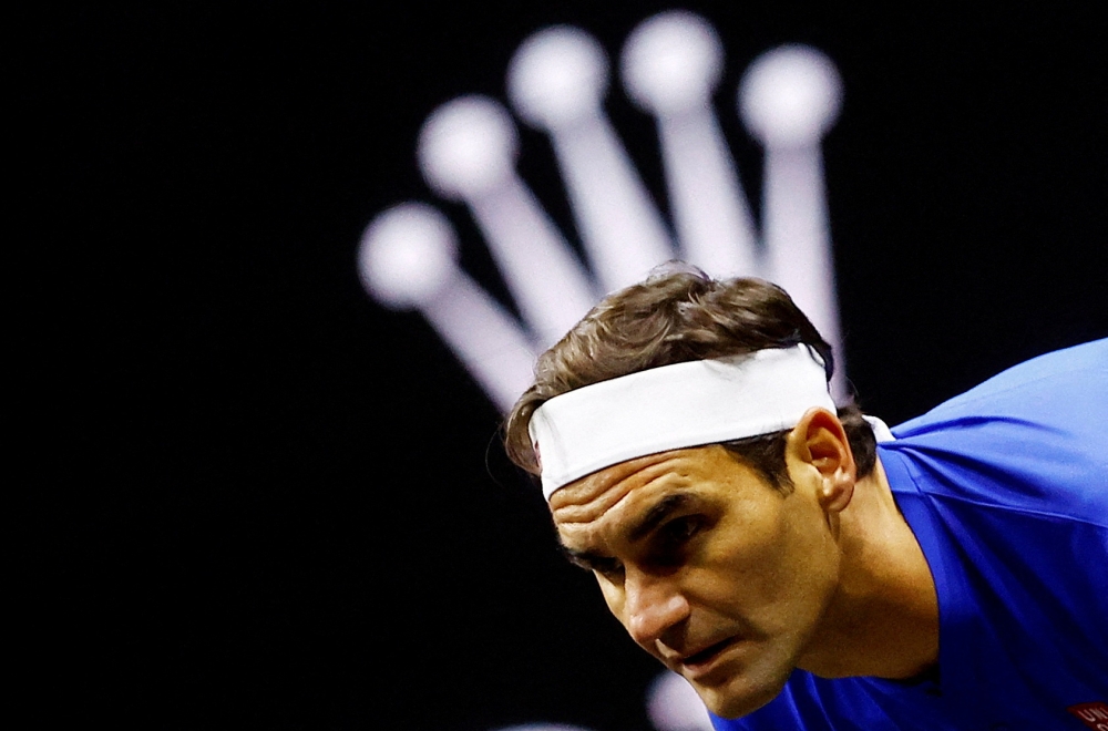 Team Europe's Roger Federer in action during his doubles match with Rafael Nadal against Team World's Jack Sock and Frances Tiafoe Action Images via Reuters/Andrew Boyers 