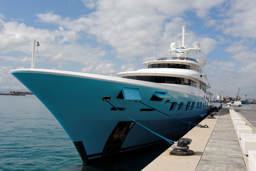 The Axioma superyacht belonging to Russian oligarch Dmitrievich Pumpyansky who is on the EU's list of sanctioned Russians is seen docked at a port, amid Russia's invasion of Ukraine, in Gibraltar, on March 21, 2022. File Photo / Reuters
