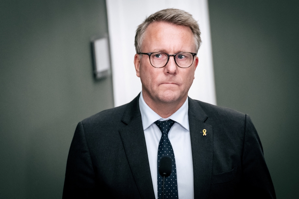 Danish Minster of Defense Morten Boedskov speaks to the media about the three gas leaks on the Nord Stream gas pipelines in the Baltic Sea, in Copenhagen, Denmark September 27, 2022. Scanpix 2022/Emil Helms via Reuters