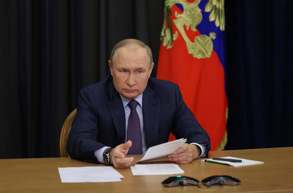 Russian President Vladimir Putin chairs a meeting on agriculture issues via video link in Sochi, Russia, on September 27, 2022. Sputnik/Gavriil Grigorov/Pool via REUTERS