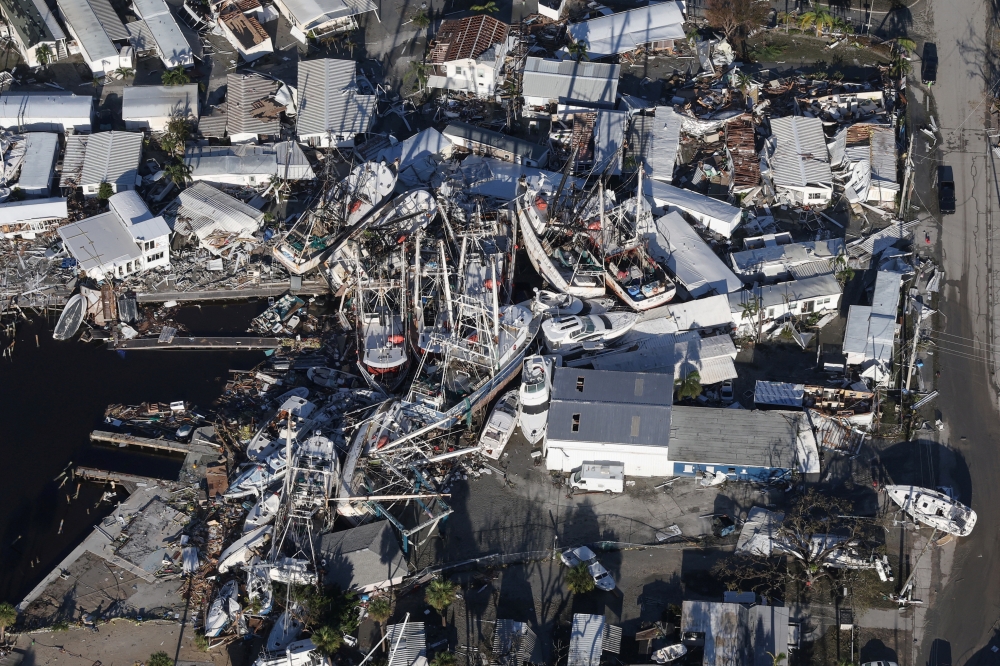 An aerial view of damaged boats and property after Hurricane Ian caused widespread destruction in Fort Myers, Florida, US, September 30, 2022. (REUTERS/Shannon Stapleton)