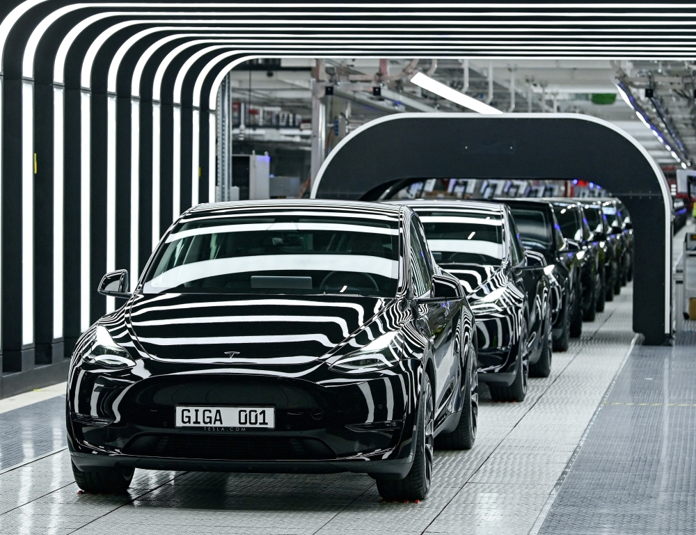 Model Y cars are pictured at theTesla Gigafactory for electric cars in Gruenheide, Germany, on March 22, 2022. File Photo / Reuters