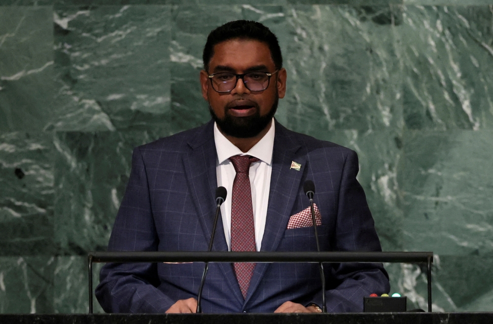 File Photo: Guyana's President Mohamed Irfaan Ali addresses the 77th Session of the United Nations General Assembly at UN Headquarters in New York City, US, September 21, 2022. (REUTERS/Brendan McDermid)