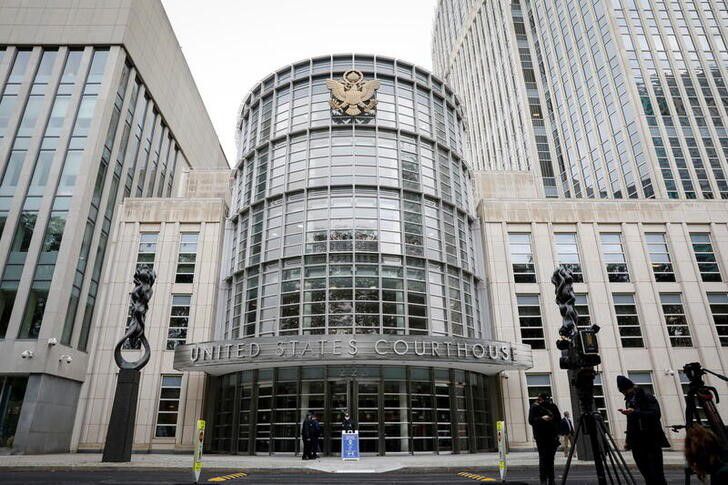 Cameras are set up outside The United States District Court for the Eastern District of New York in Brooklyn, New York, US, on October 27, 2020.  File Photo / Reuters