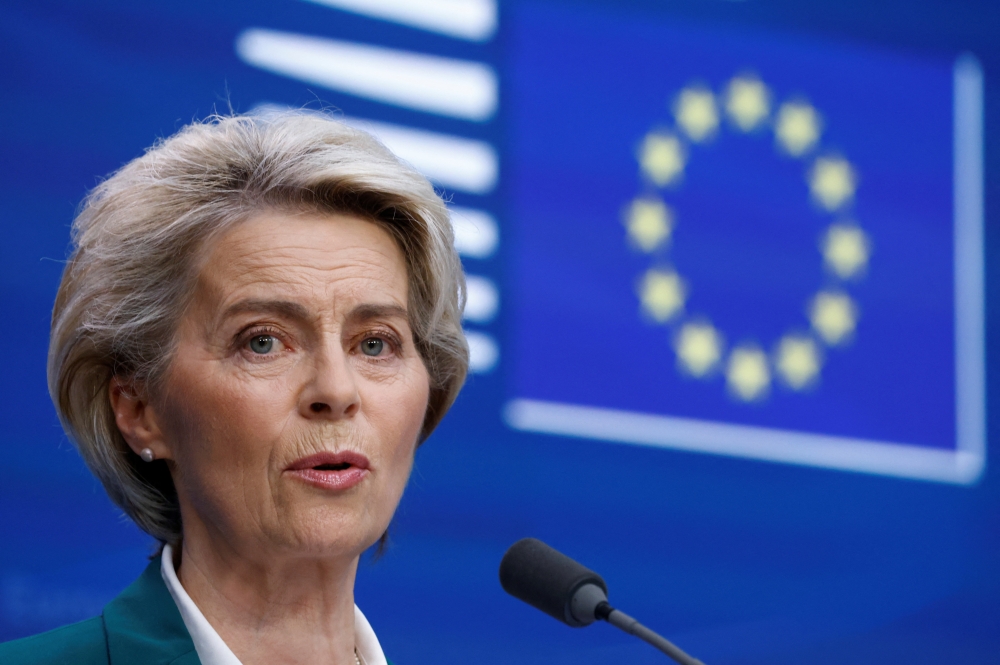 President of the European Commission Ursula von der Leyen speaks at a news conference during European Union leaders' summit in Brussels, Belgium, October 21, 2022. (REUTERS/Yves Herman)