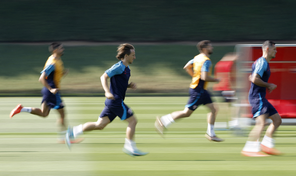 Croatia’s Luka Modric trains with team-mates at Al Erssal Training Site 3. REUTERS