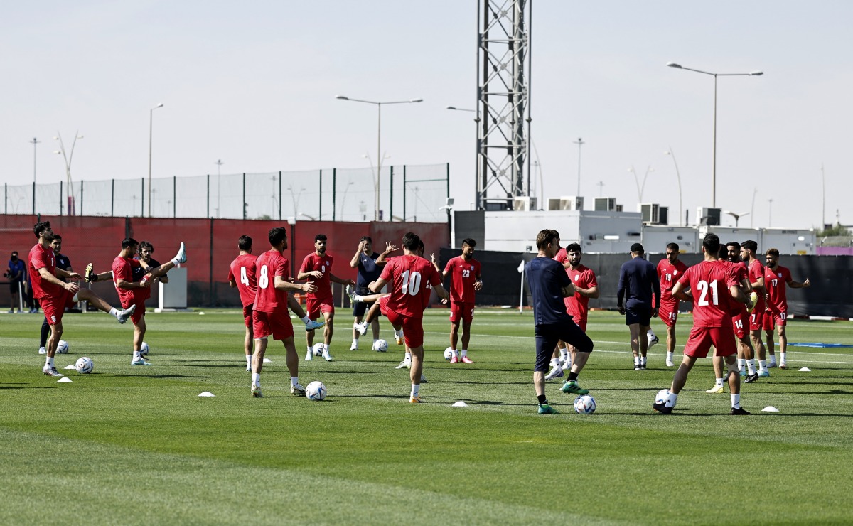 Iran players during a training session, yesterday. REUTERS