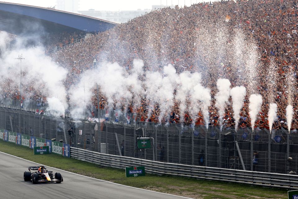 September 4, 2022 Red Bull's Max Verstappen after crossing the line to win the Dutch Grand Prix REUTERS/Yves Herman
