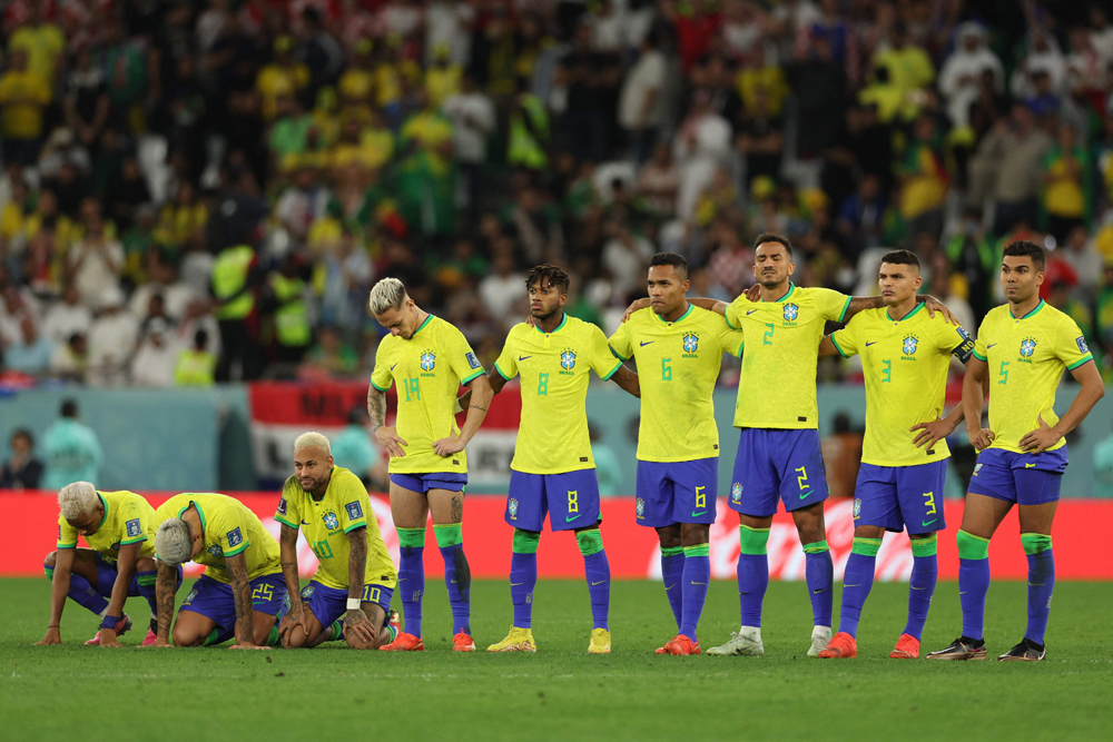 Brazil players prepare for a penalty shoot-out during their quarter-final against Croatia at Education City Stadium, on Friday. AFP