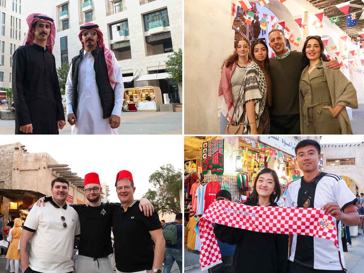 Clockwise from top left: Fans from Saudi Arabia, Palestine, China and the UK.