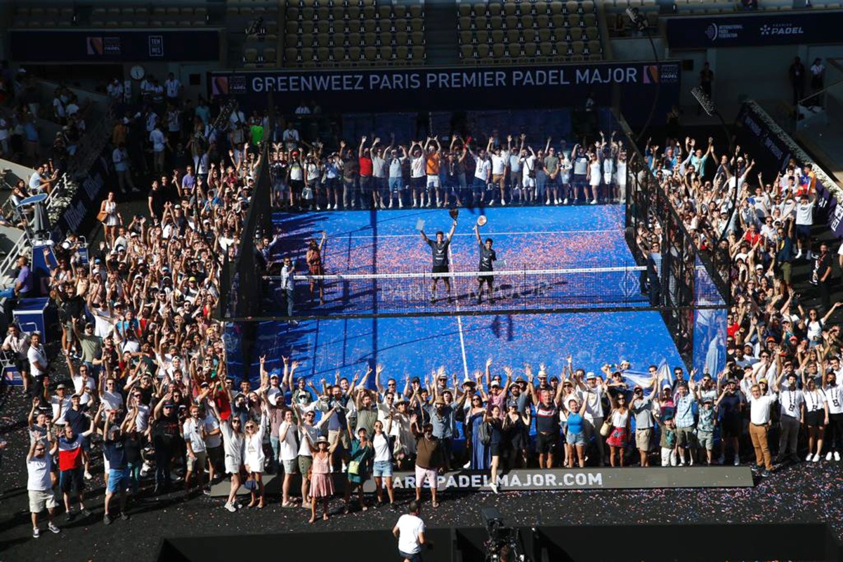 Players, officials and spectators celebrate after the Greenweez Paris Premier Padel Major 2022 in this file photo.