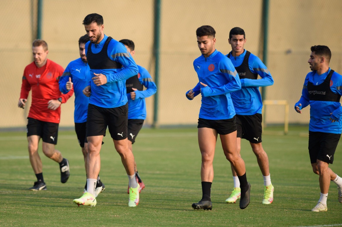 Al Arabi players train ahead of the resumption of the QNB Stars League.