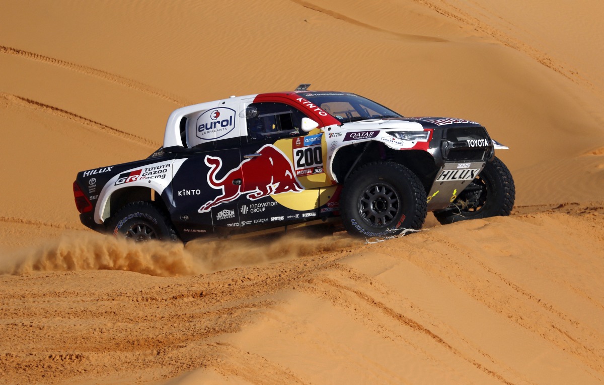 Toyota Gazoo Racing’s Qatari driver Nasser Al Attiyah and co-driver Mathiu Baumel of France in action during stage 6. REUTERS