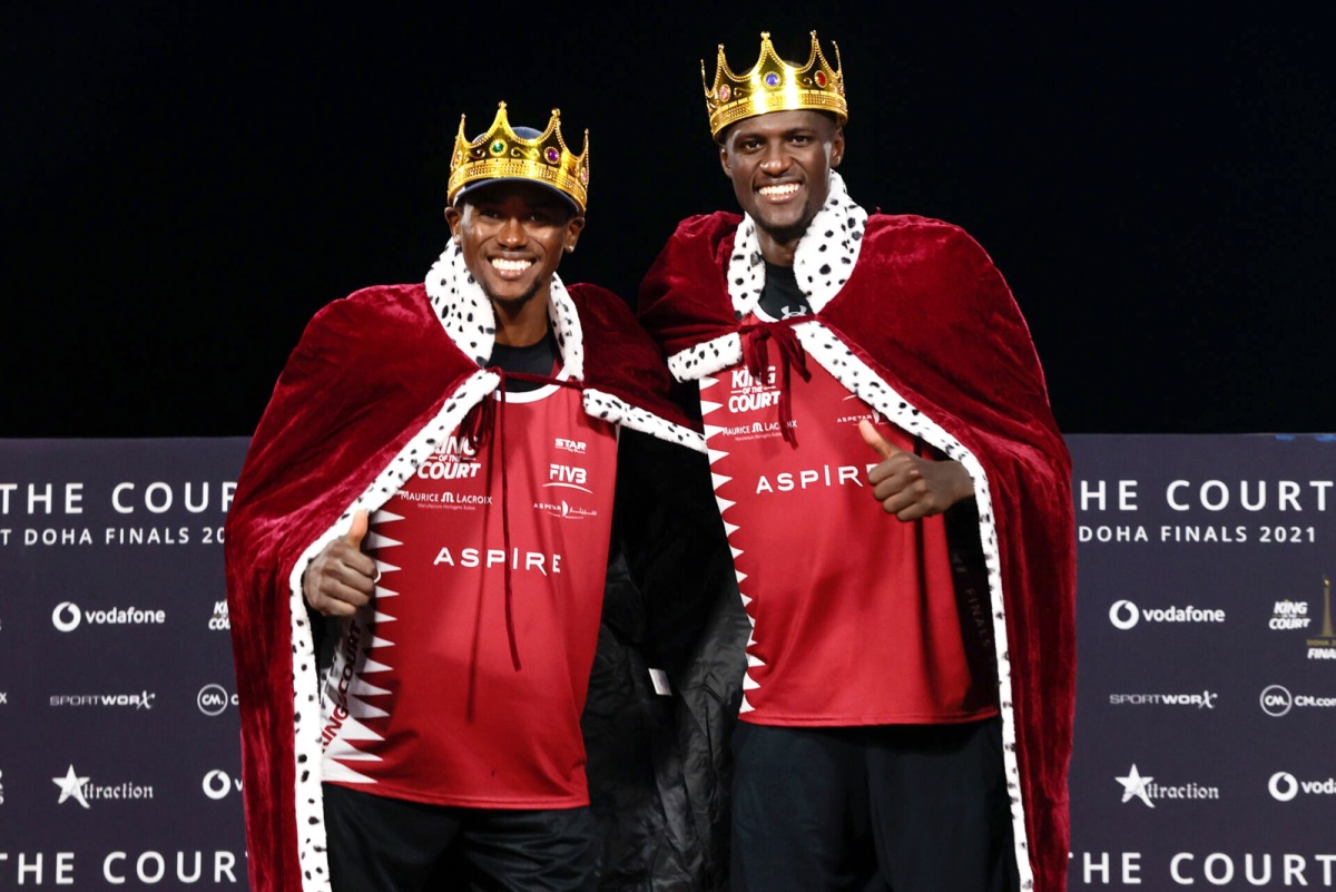 Ahmed Tijan and Cherif Younousse celebrate after winning the King of the Court Finals in 2022.