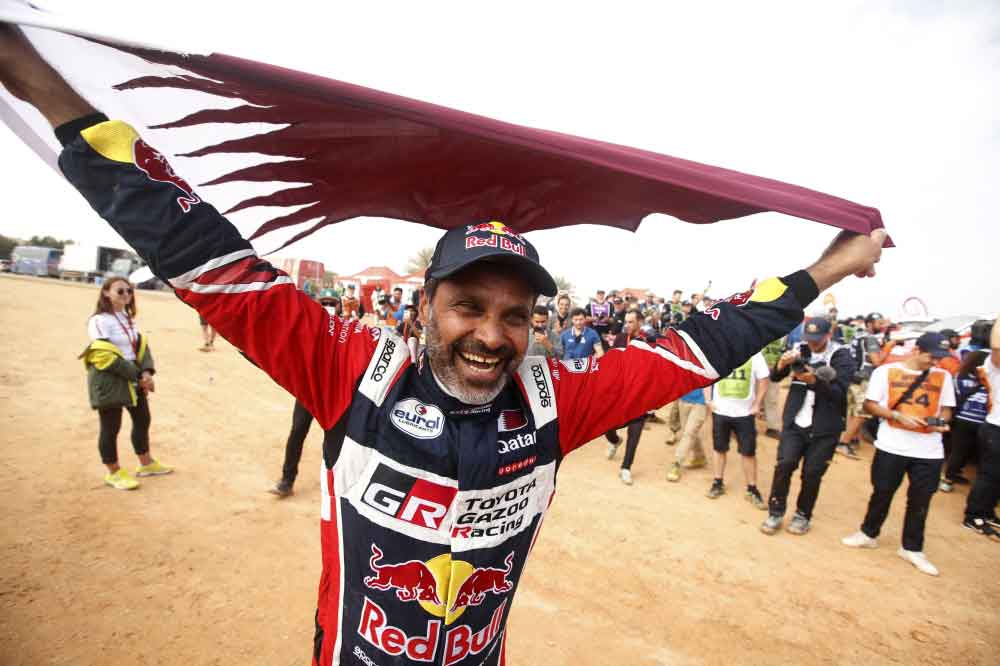 Toyota Gazoo Racing's Nasser Al-Attiyah celebrates his victory after winning the Dakar Rally 2023. (Reuters/Hamad I Mohammed)