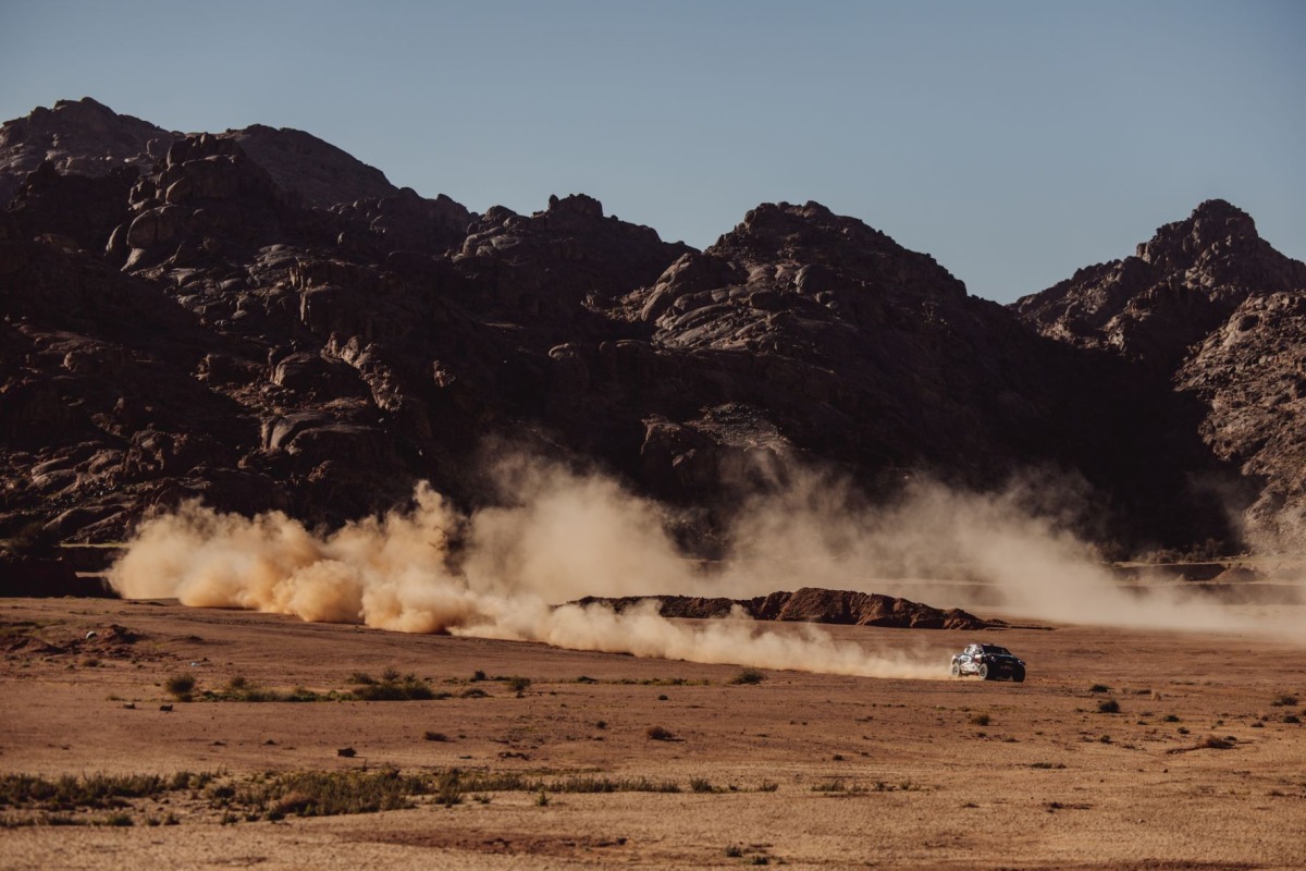 Nasser Saleh Al Attiyah drives his Toyota Hilux during the 2023 Saudi Baja-Hail yesterday.