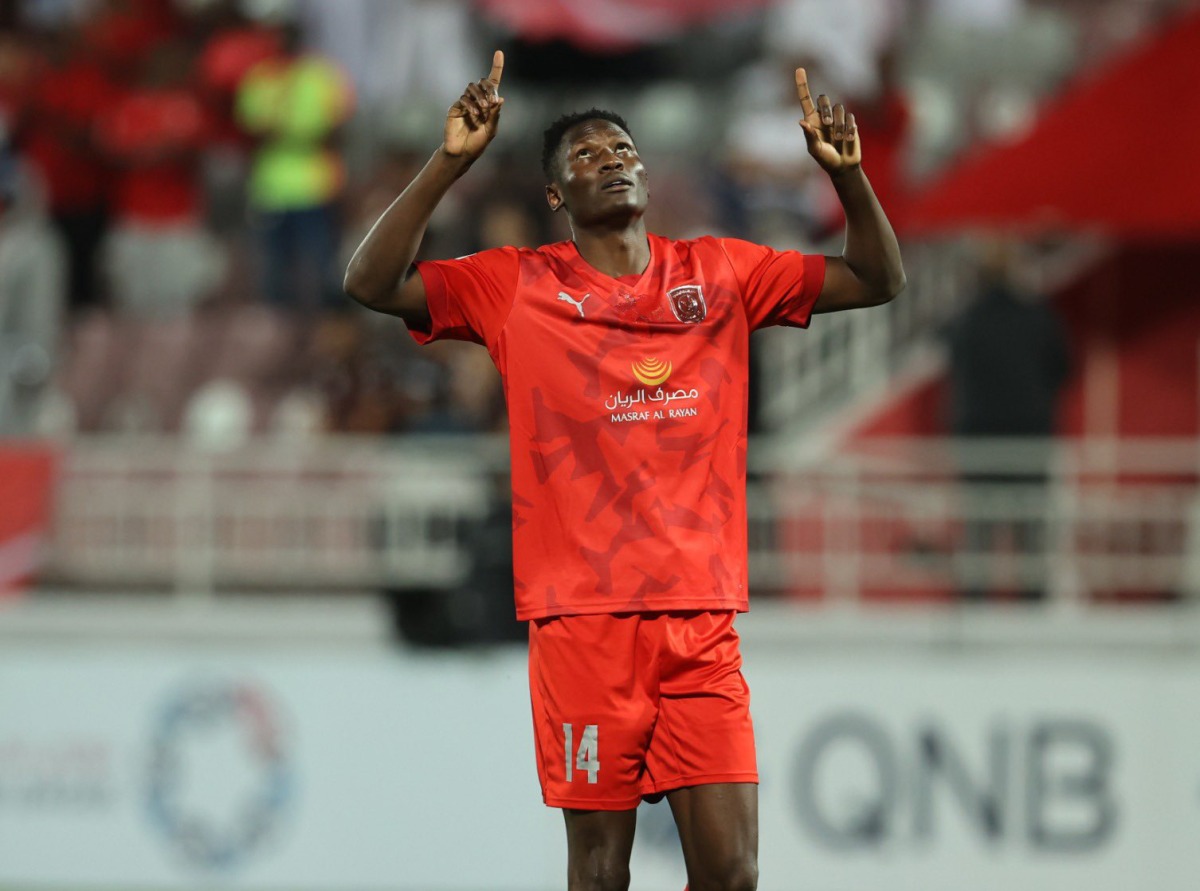 Al Duhail's Michael Olunga celebrates after scoring his second goal yesterday.