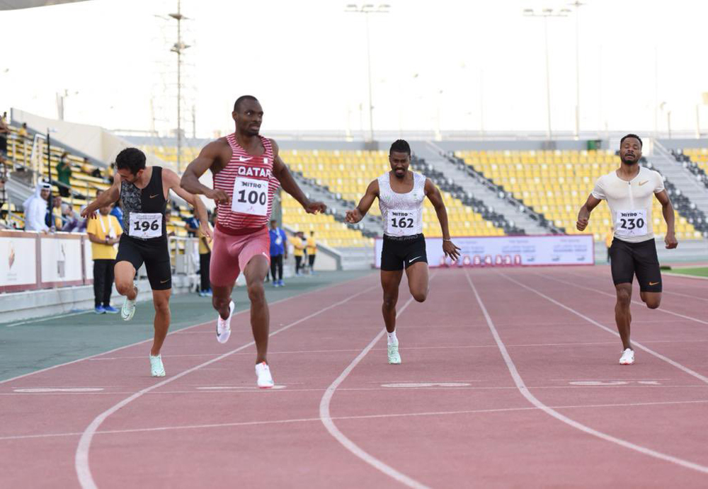 Qatar's Femi Ogunode (second left) wins the men's 200 metres final on the final day of the West Asia Athletics Championship, yesterday.
