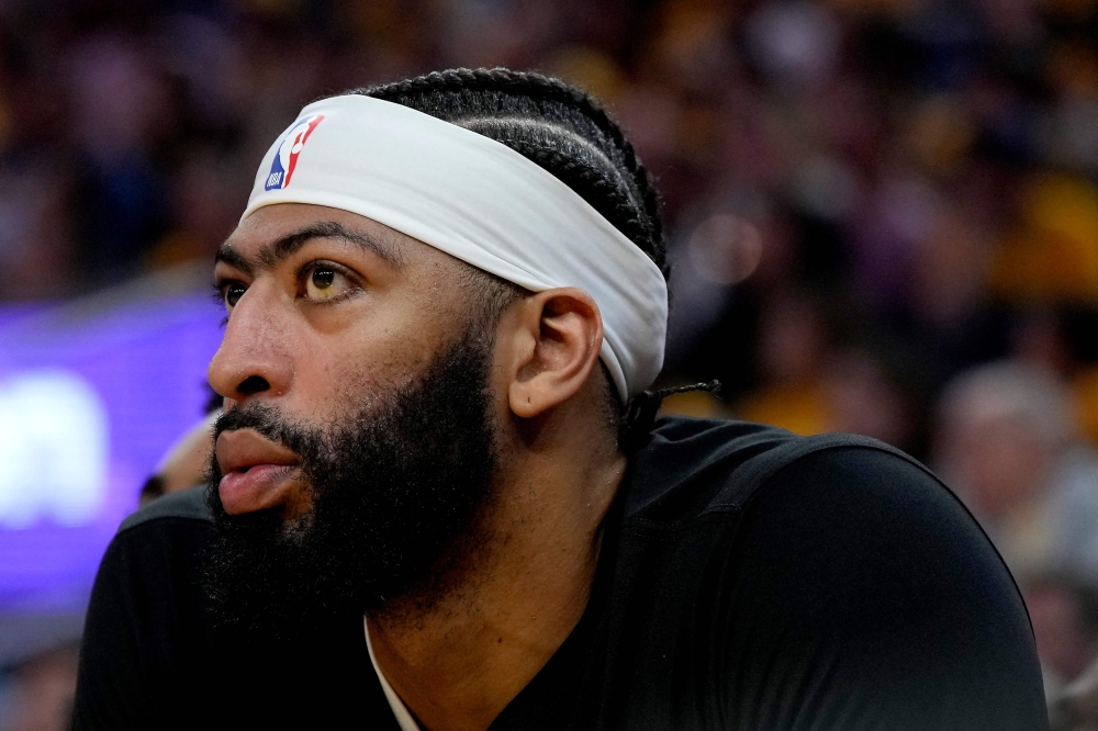 Anthony Davis #3 of the Los Angeles Lakers looks on during the second quarter against the Golden State Warriors in game five of the Western Conference Semifinal Playoffs at Chase Center on May 10, 2023 in San Francisco, California. Photo by Thearon W. Henderson / GETTY IMAGES NORTH AMERICA / Getty Images via AFP