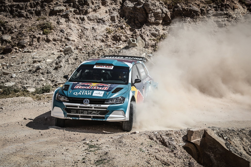 Qatar's Nasser Saleh Al Attiyah drives during a test drive ahead of the Jordan Rally, yesterday. 