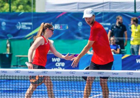 Action during the opening day of padel competition at the European Games.