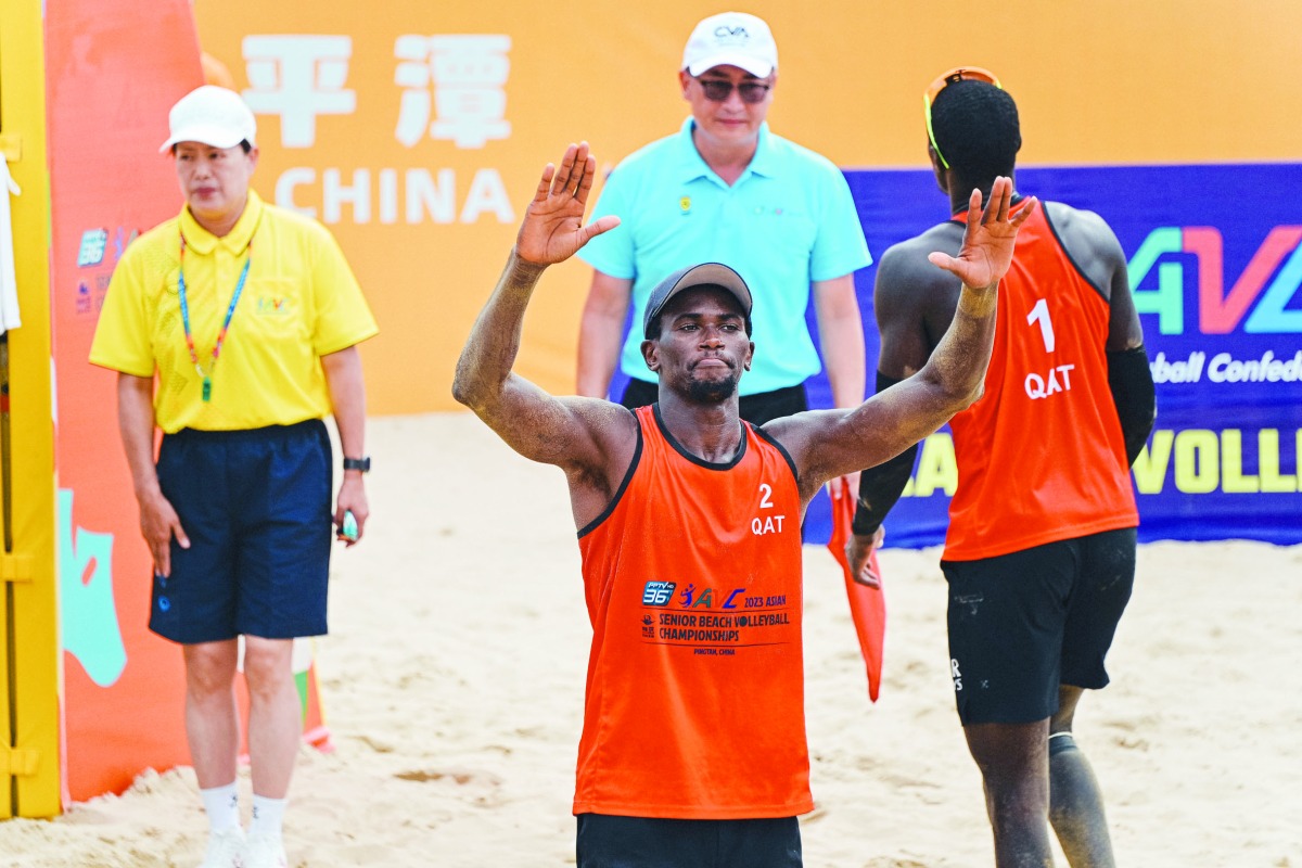 Qatar's Ahmed Tijan gestures during a match.