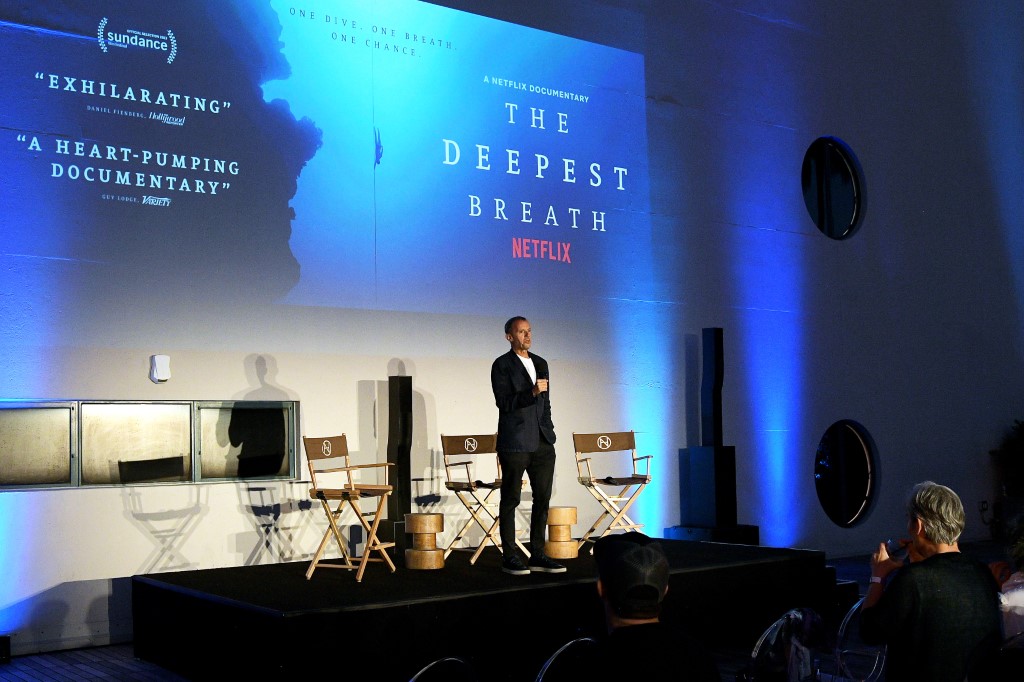 John Battsek speaks onstage during Netflix's THE DEEPEST BREATH, Tastemaker Event at NeueHouse Hollywood on July 13, 2023 in Hollywood, California. Charley Gallay/Getty Images for Netflix/AFP 