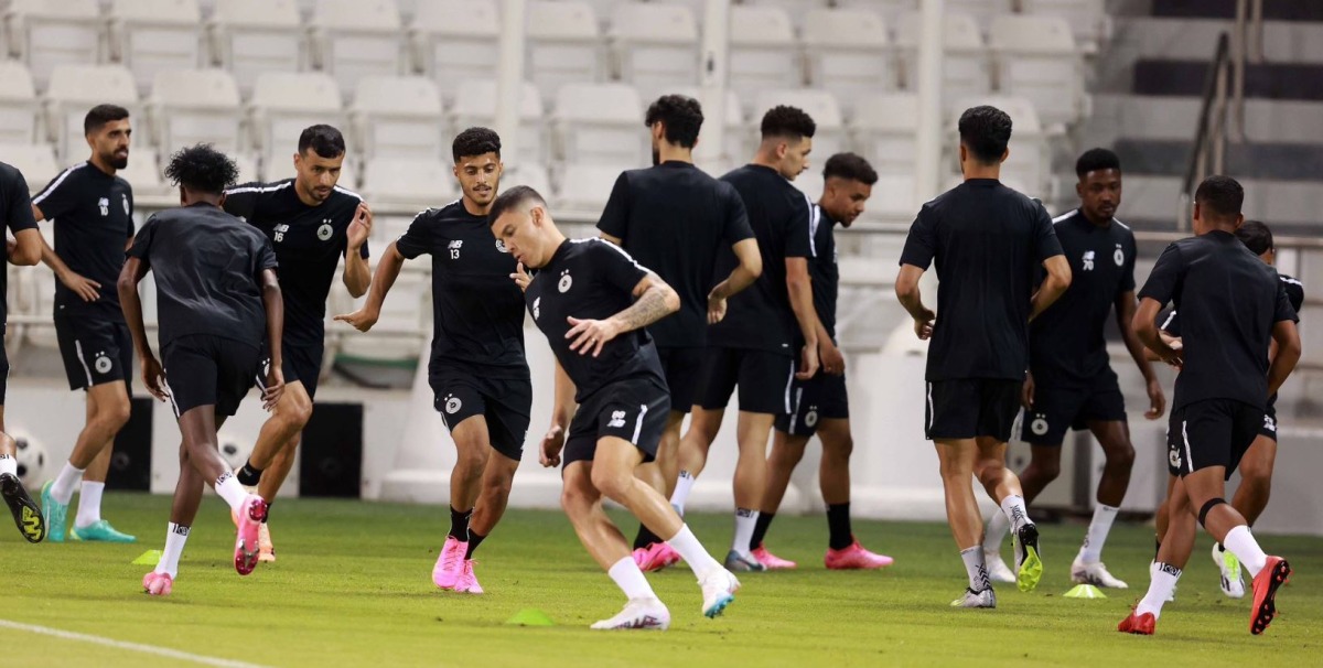 Al Sadd’s players during a training session. 