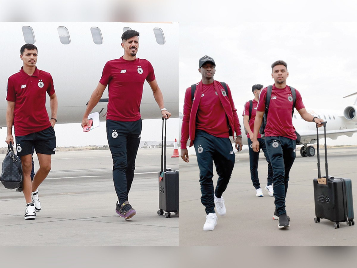 Al Sadd players arriving in Abha, Saudi Arabia, yesterday, ahead of their 2023 King Salman Club Cup Group B match against Morocco's Wydad.