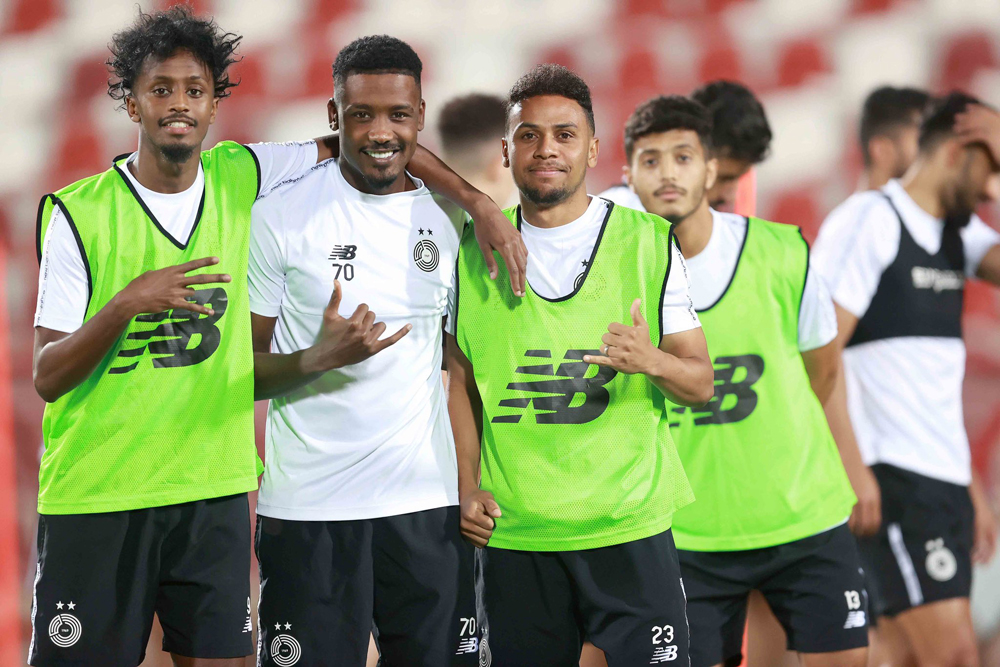 Al Sadd's players gesture during a training session on the eve of their King Salman Club Cup Group B match against Al Hilal.