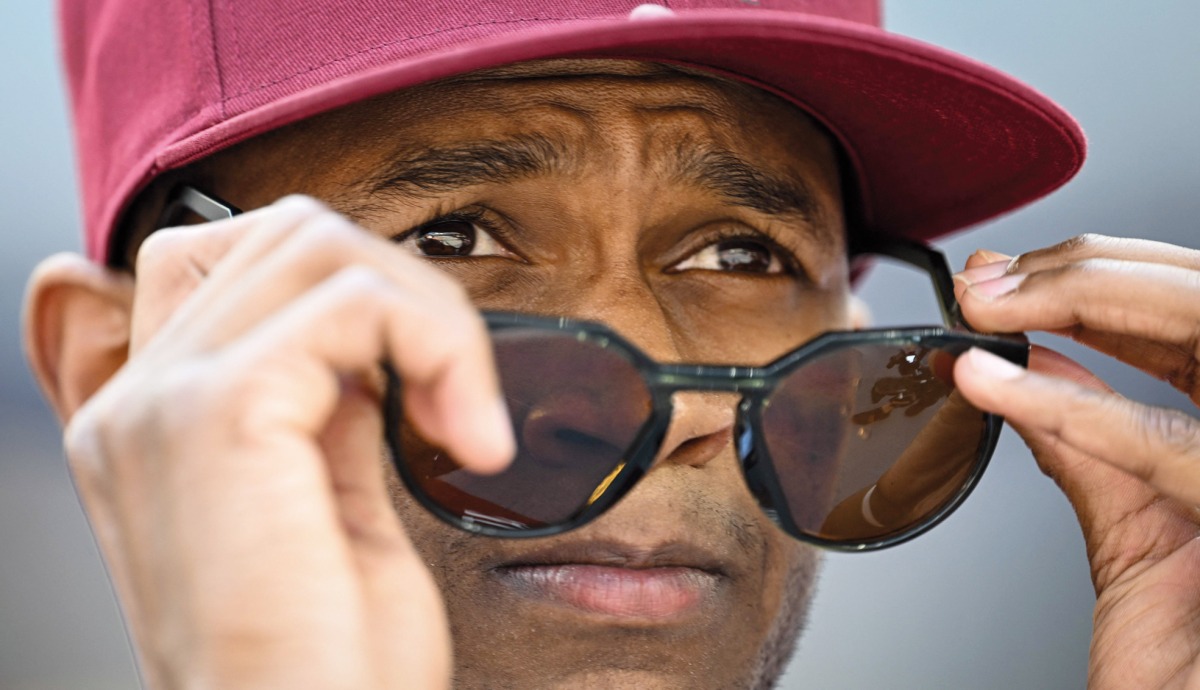 Qatar’s Mutaz Barshim during the men’s high jump qualification round yesterday. AFP