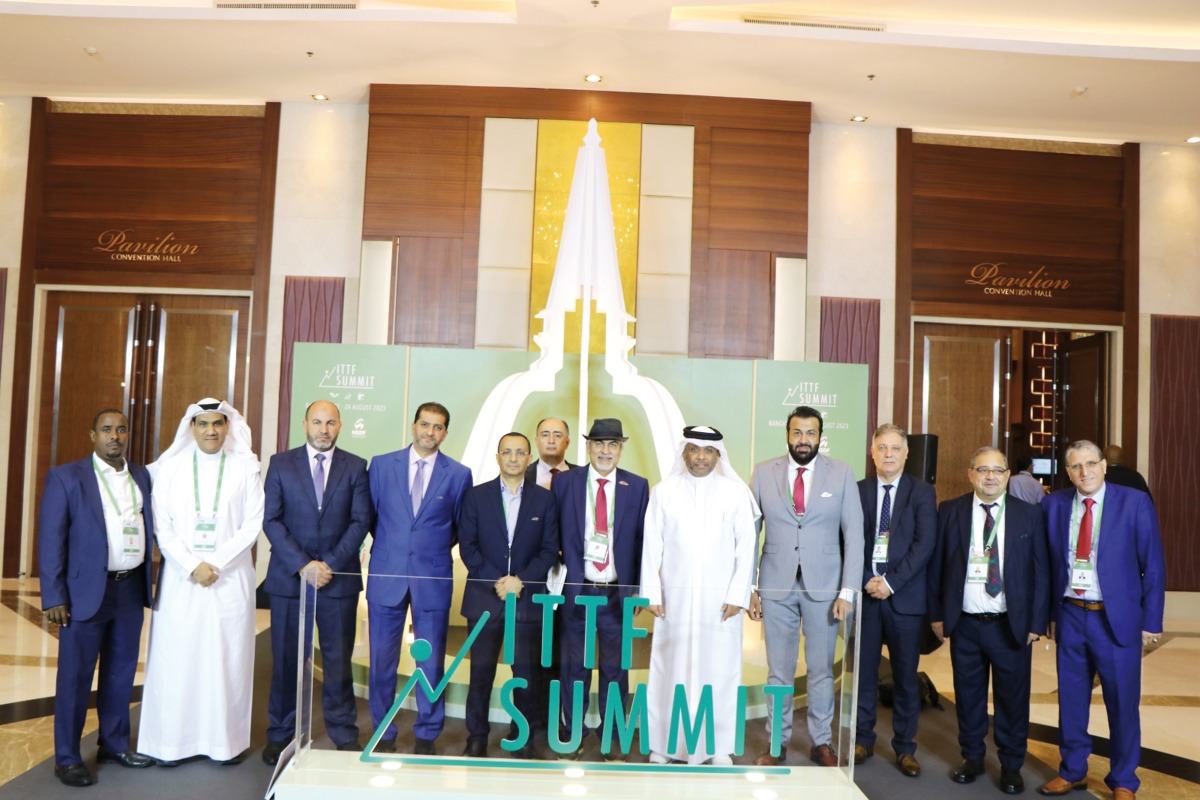 Officials of Qatar Table Tennis Association pose for a photograph with International Table Tennis Federation officials.