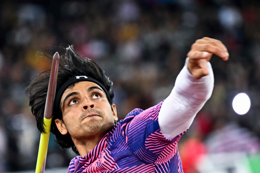 India's Neeraj Chopra competes in the men's javelin throw final during the Diamond League athletics meeting at Stadion Letzigrund stadium in Zurich on August 31, 2023. Photo by Fabrice COFFRINI / AFP