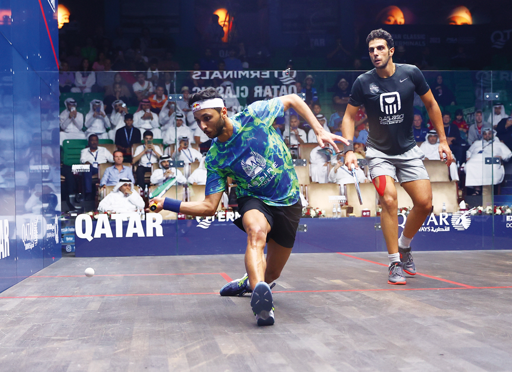 Qatar's Abdulla Mohamed Al Tamimi in action against Egypt's Omar Mosaad during their Round 2 match yesterday.